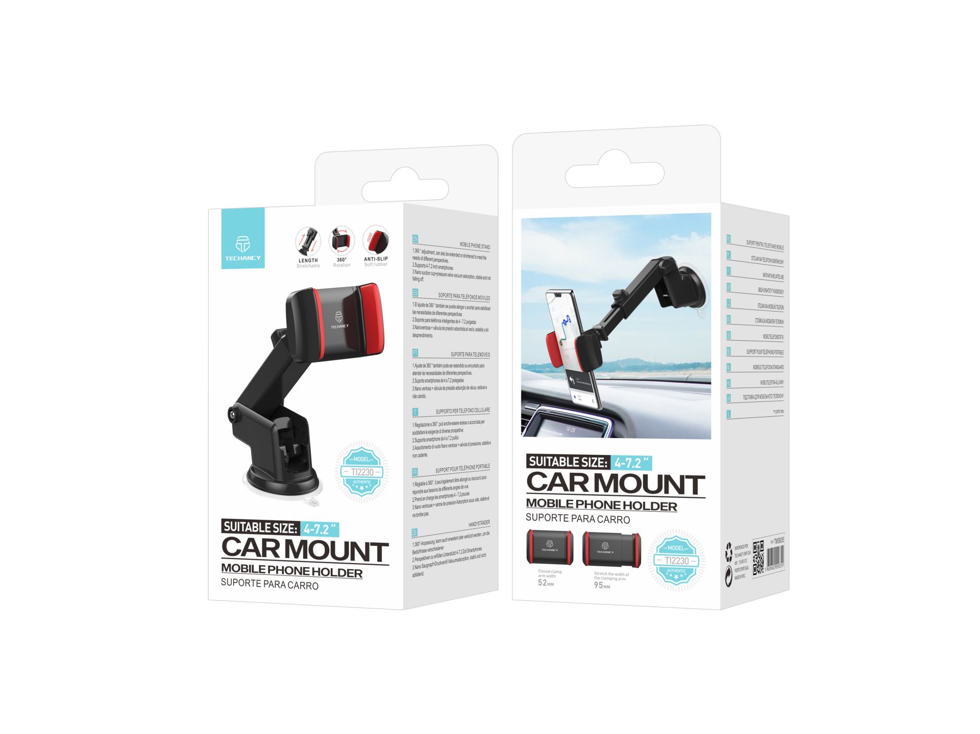 Techancy TI2230 Supporto per cellulare da auto, compatibile con smartphone da 4-7,2 pollici, rotazio Techancy TI2230 Supporto per cellulare da auto, compatibile con smartphone da 4-7,2 pollici, rotazio