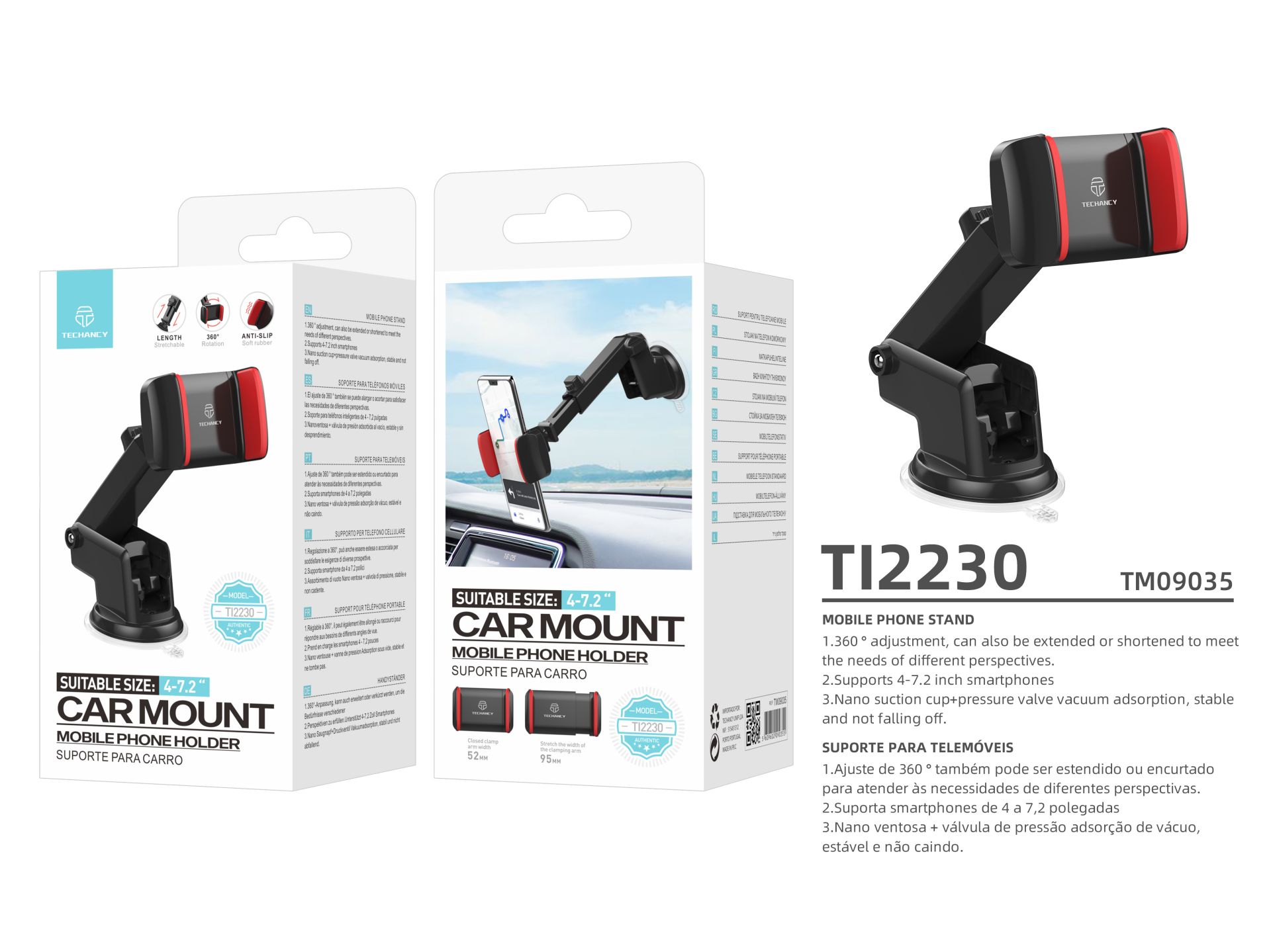 Techancy TI2230 Supporto per cellulare da auto, compatibile con smartphone da 4-7,2 pollici, rotazio Techancy TI2230 Supporto per cellulare da auto, compatibile con smartphone da 4-7,2 pollici, rotazio