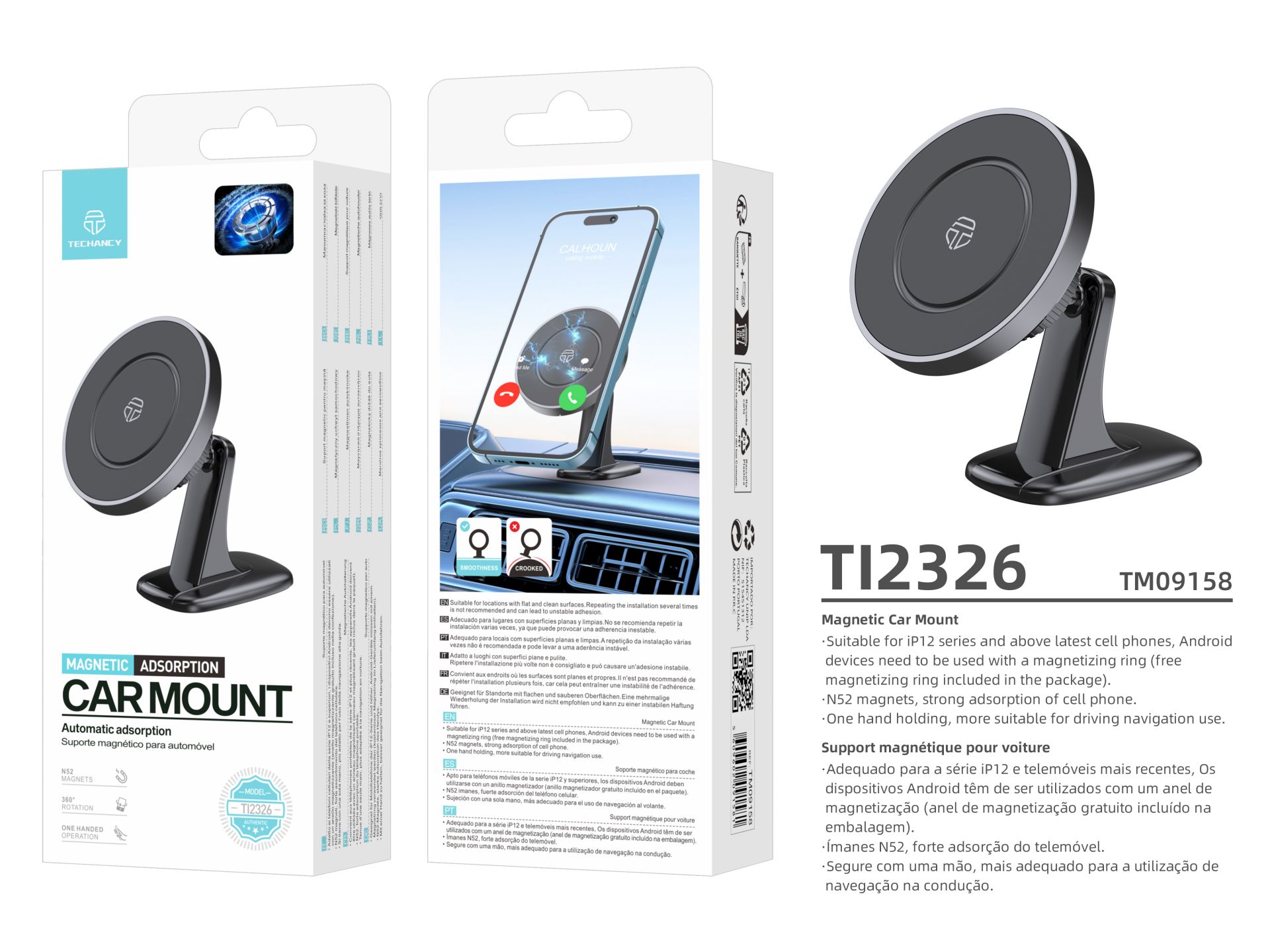 Techancy TI2326 Supporto magnetico per cellulare - Compatibile con MagSafe, rotazione a 360°, forte Techancy TI2326 Supporto magnetico per cellulare - Compatibile con MagSafe, rotazione a 360°, forte