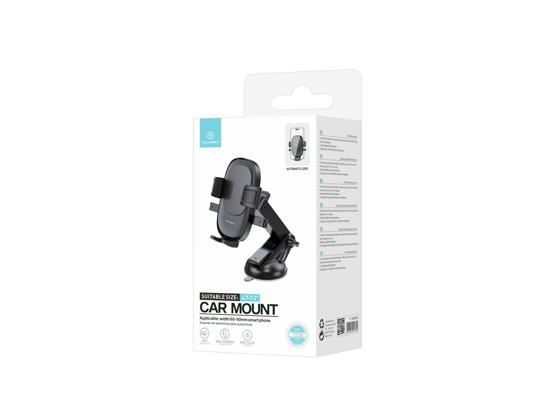 Techancy TI2328 Supporto per cellulare - Chiusura automatica, ventosa regolabile, compatibile con sm Techancy TI2328 Supporto per cellulare - Chiusura automatica, ventosa regolabile, compatibile con sm
