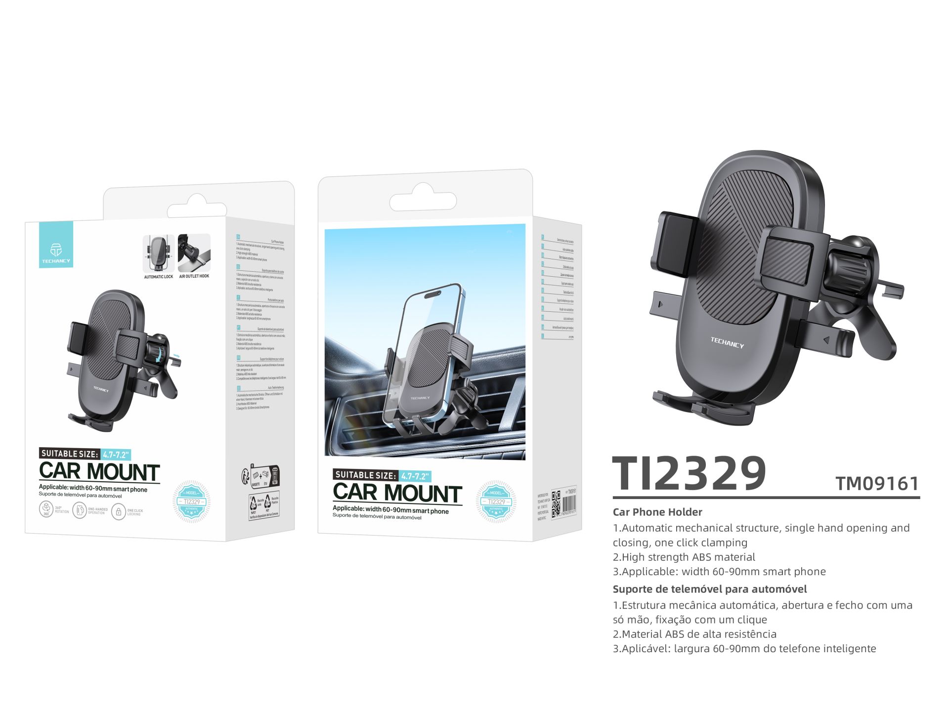 Techancy TI2329 Supporto per telefono cellulare, dimensioni adatte 4,7 - 7,2 mm, apertura e chiusura Techancy TI2329 Supporto per telefono cellulare, dimensioni adatte 4,7 - 7,2 mm, apertura e chiusura