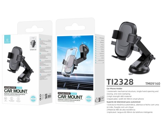 Techancy TI2328 Supporto per cellulare - Chiusura automatica, ventosa regolabile, compatibile con sm Techancy TI2328 Supporto per cellulare - Chiusura automatica, ventosa regolabile, compatibile con sm