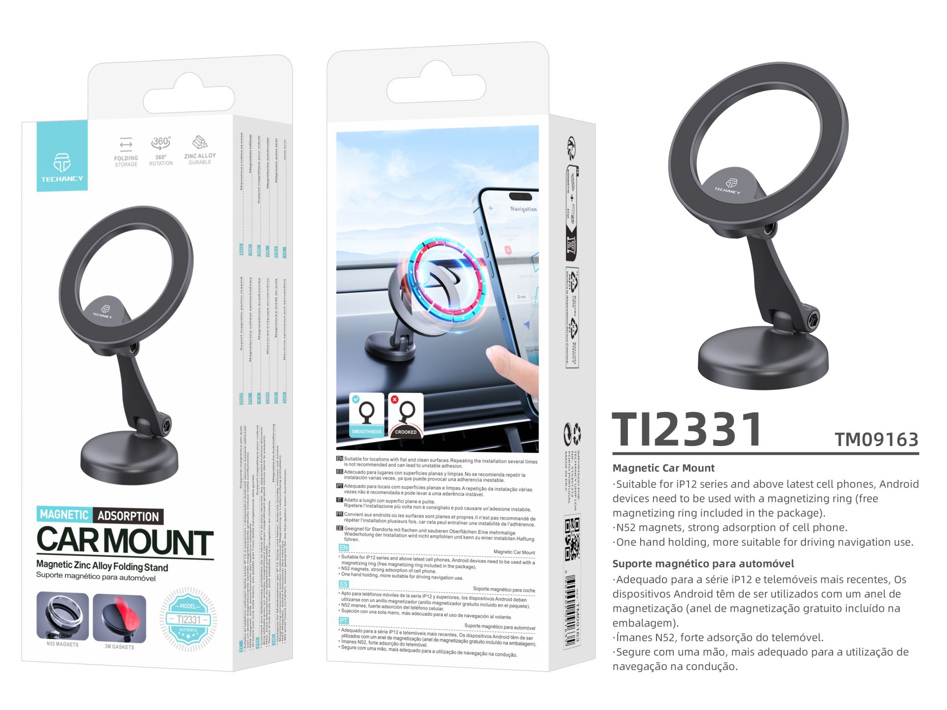 Techancy TI2331 Supporto magnetico per cellulare, compatibile con MagSafe, compatibile con iPhone se Techancy TI2331 Supporto magnetico per cellulare, compatibile con MagSafe, compatibile con iPhone se