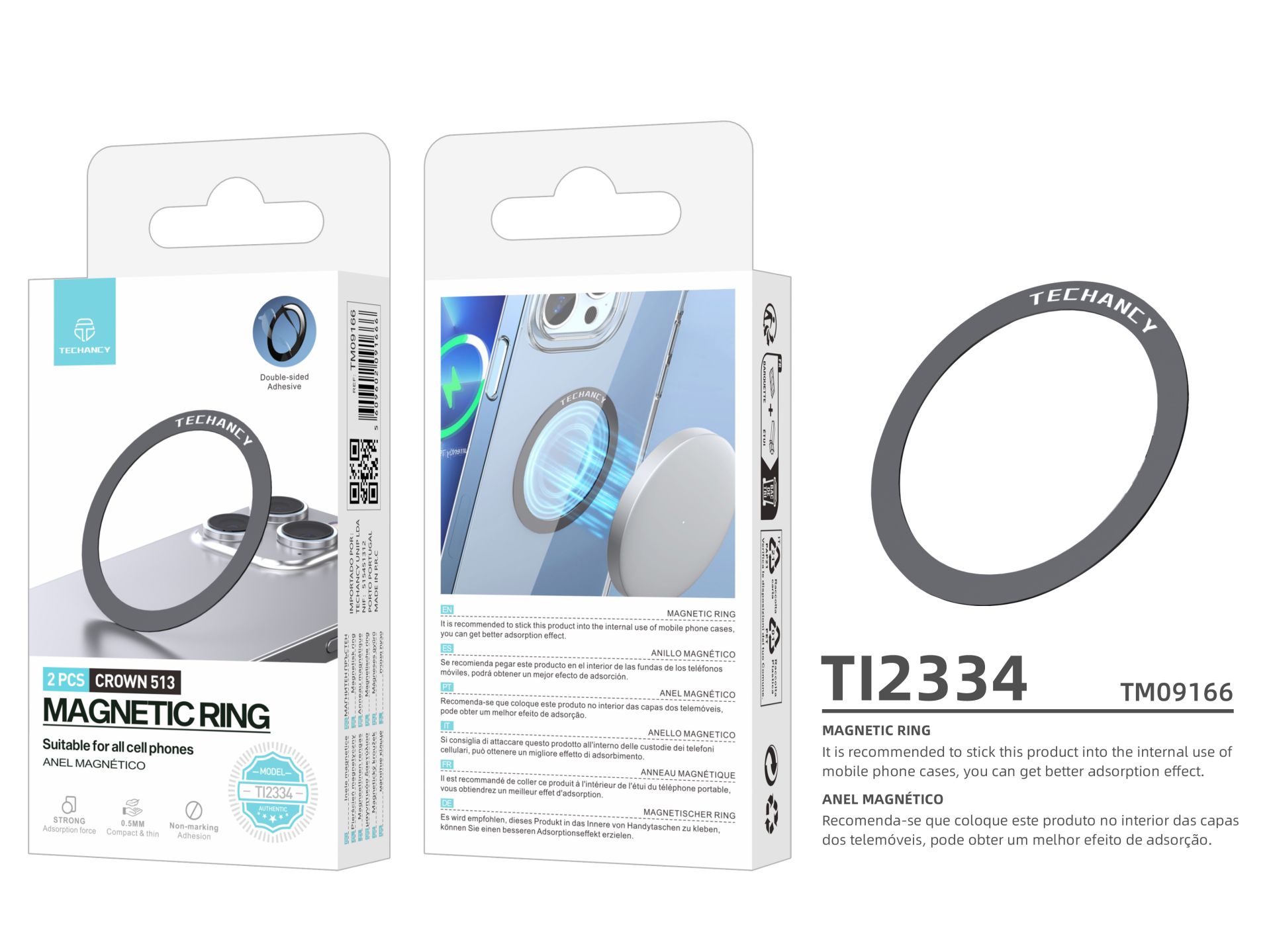 Techancy TI2334 Anello magnetico, compatibile con tutti i telefoni cellulari, adatto ai caricabatter Techancy TI2334 Anello magnetico, compatibile con tutti i telefoni cellulari, adatto ai caricabatter