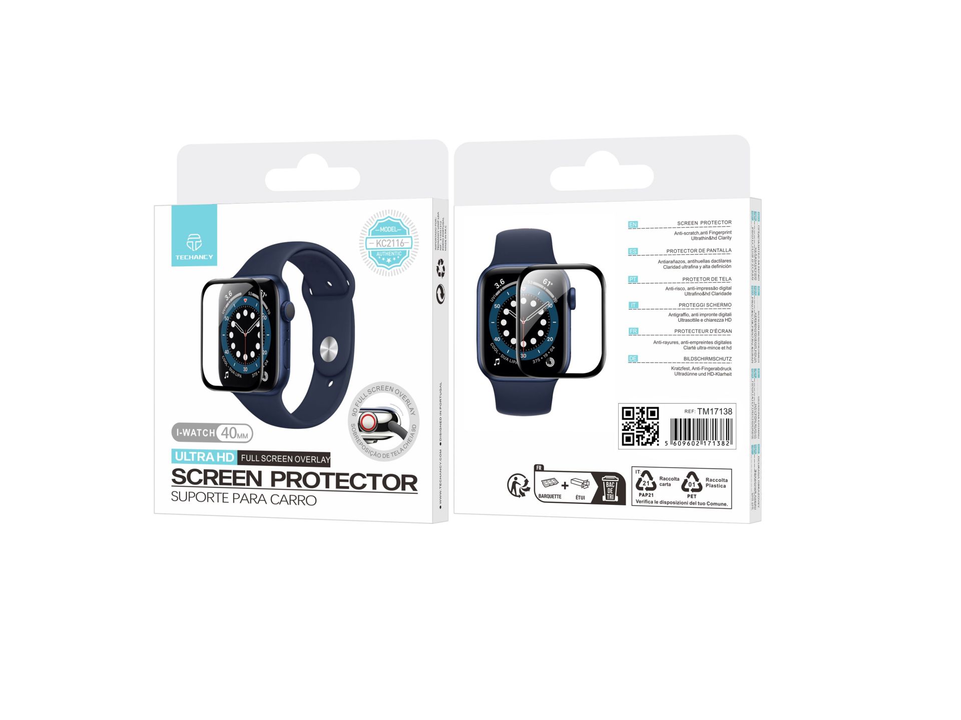 Techancy KC2116 40mm Pellicola protettiva per Smartwatch, antigraffio, anti-impronta, ultrasottile e Techancy KC2116 40mm Pellicola protettiva per Smartwatch, antigraffio, anti-impronta, ultrasottile e