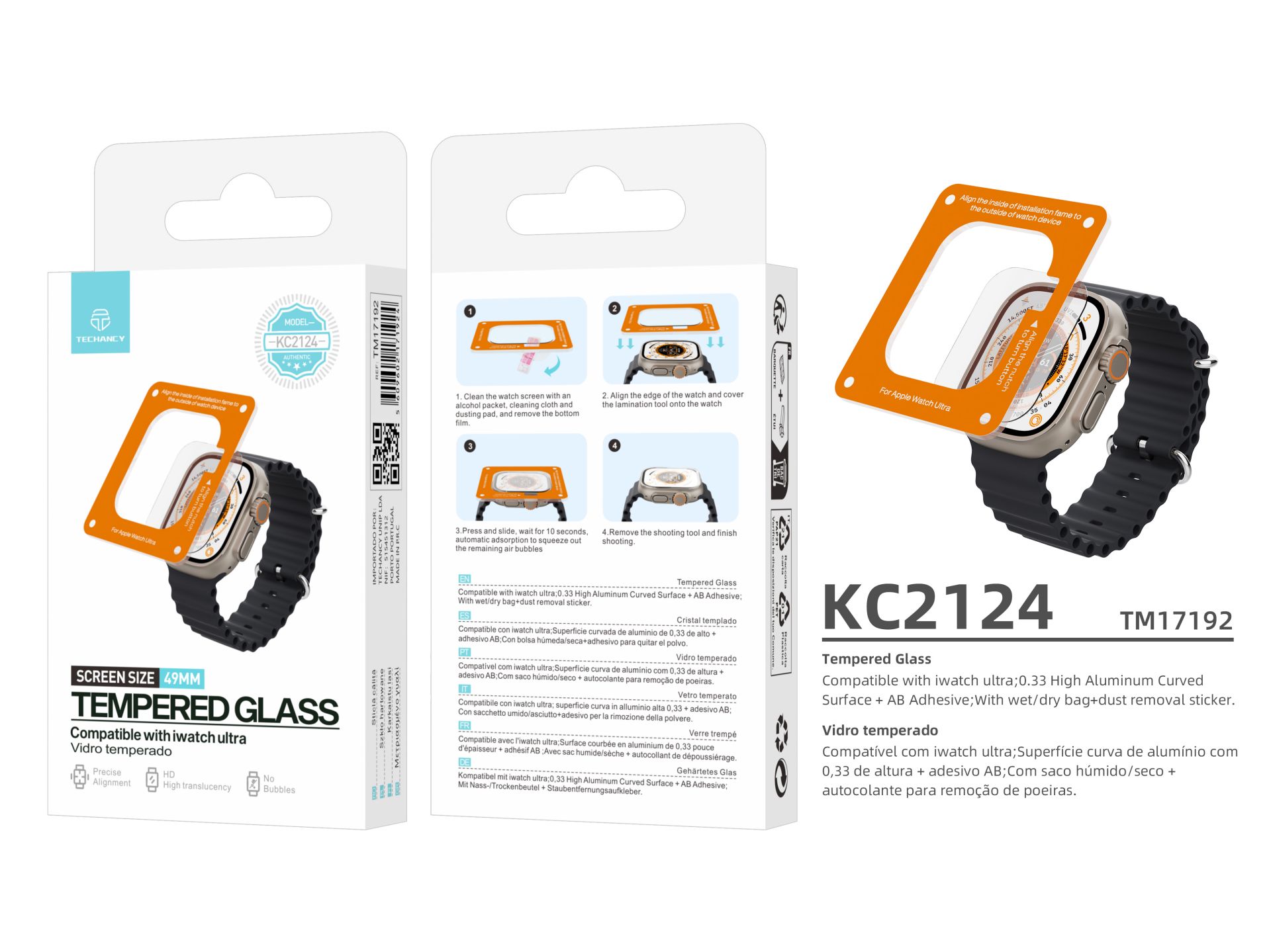 Protezione dello schermo in vetro temperato Techancy KC2124, compatibile con Apple Watch Ultra 49 mm Protezione dello schermo in vetro temperato Techancy KC2124, compatibile con Apple Watch Ultra 49 mm
