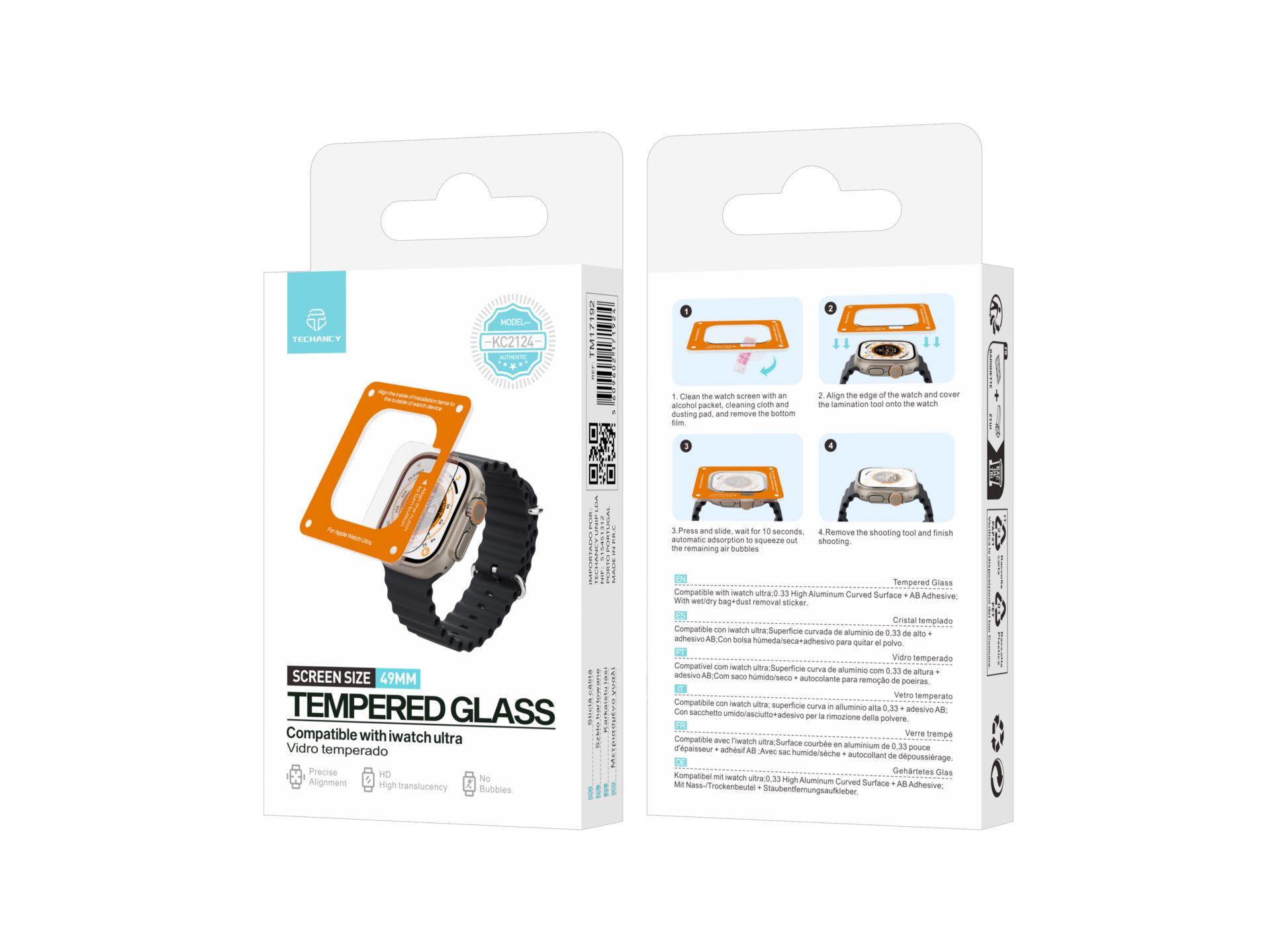 Protezione dello schermo in vetro temperato Techancy KC2124, compatibile con Apple Watch Ultra 49 mm Protezione dello schermo in vetro temperato Techancy KC2124, compatibile con Apple Watch Ultra 49 mm