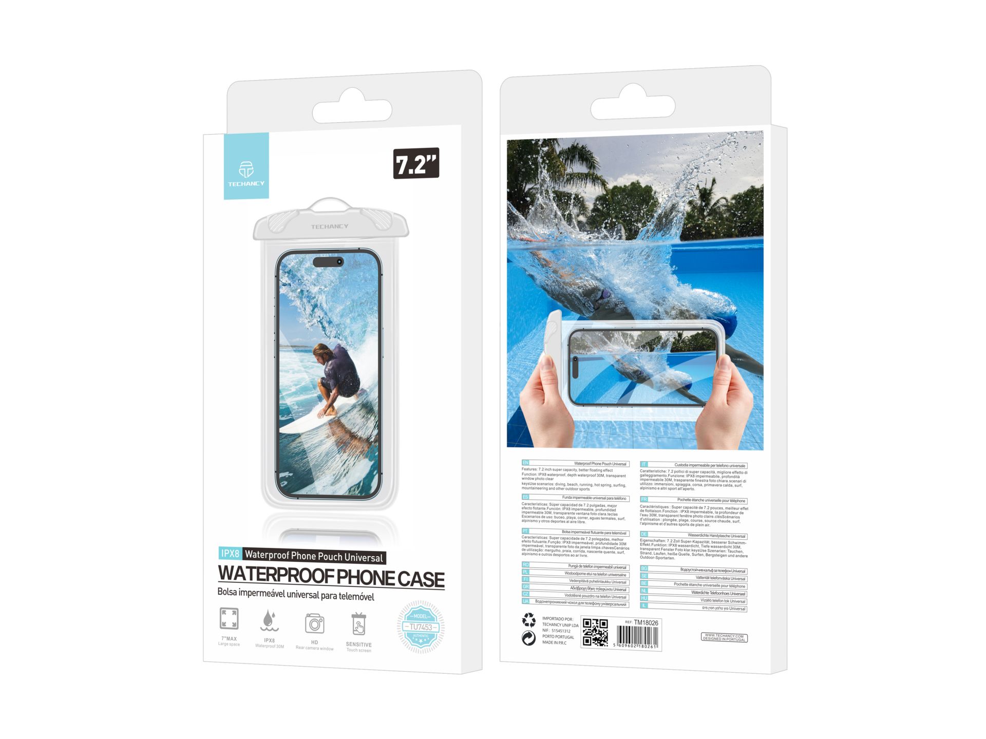 Techancy Bolsa impermeável universal para telefone TU7453. Capacidade super de 7,2 polegadas, bom ef Techancy Bolsa impermeável universal para telefone TU7453. Capacidade super de 7,2 polegadas, bom ef