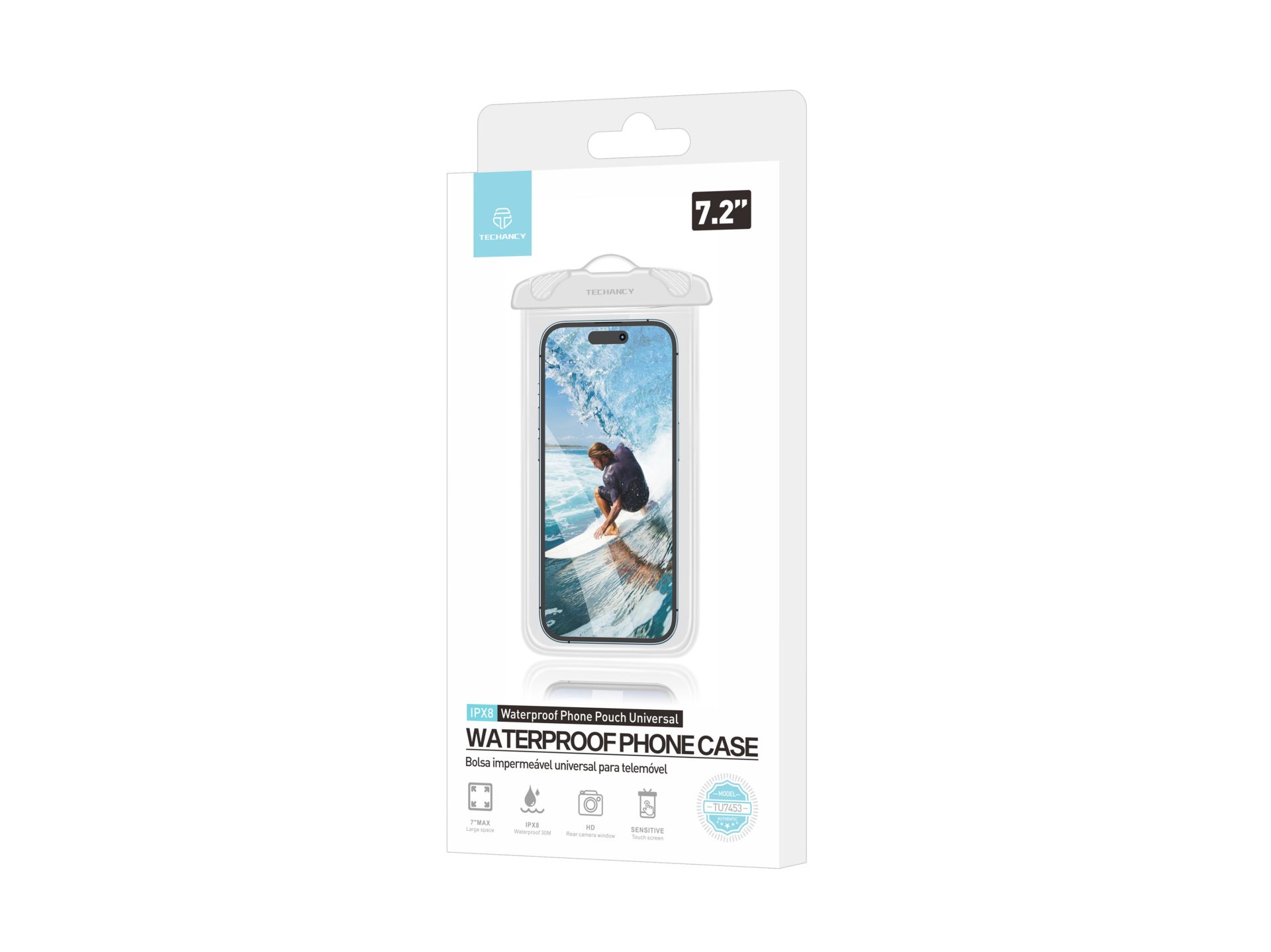 Techancy Bolsa impermeável universal para telefone TU7453. Capacidade super de 7,2 polegadas, bom ef Techancy Bolsa impermeável universal para telefone TU7453. Capacidade super de 7,2 polegadas, bom ef