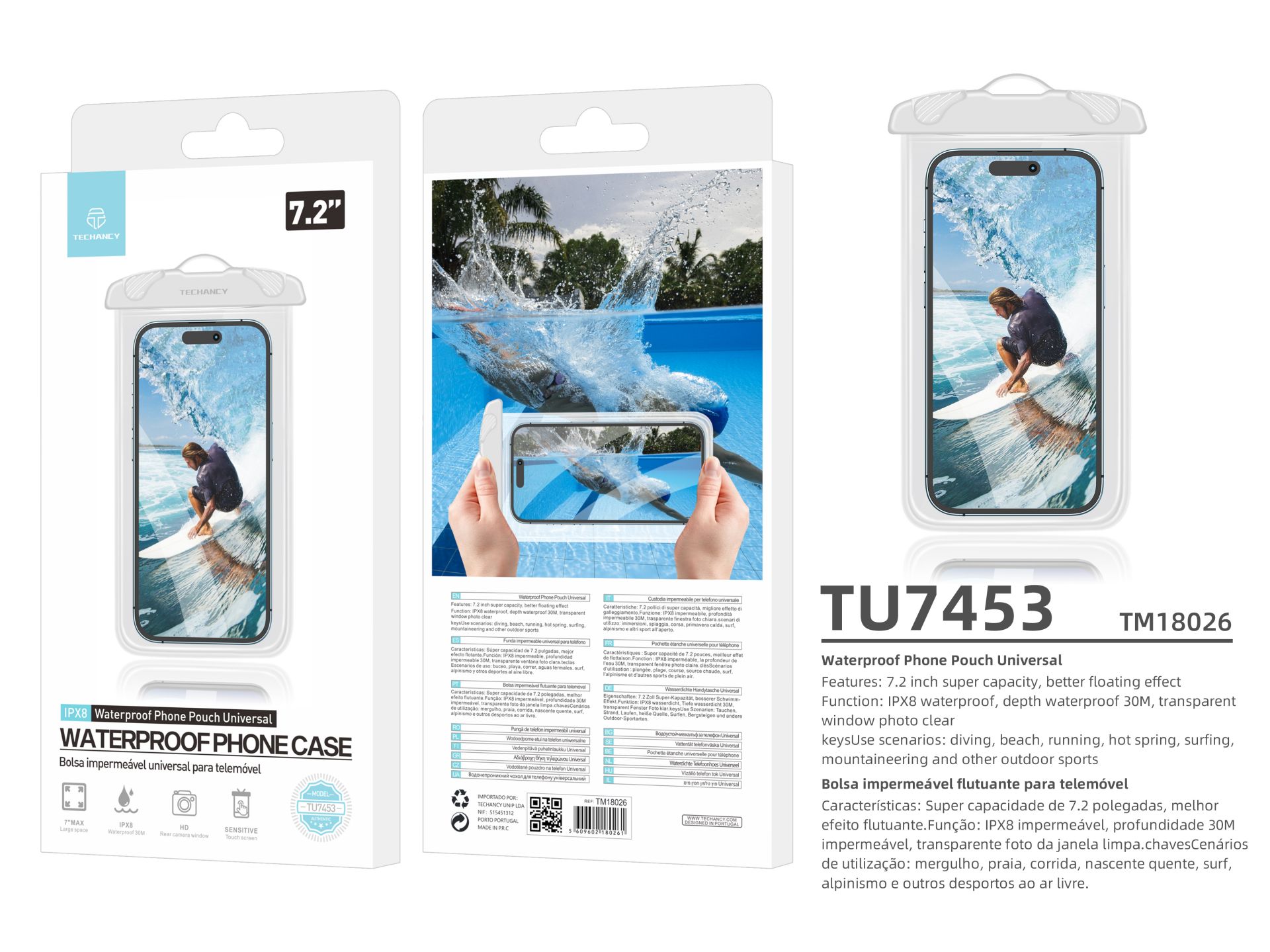 Techancy Bolsa impermeável universal para telefone TU7453. Capacidade super de 7,2 polegadas, bom ef Techancy Bolsa impermeável universal para telefone TU7453. Capacidade super de 7,2 polegadas, bom ef
