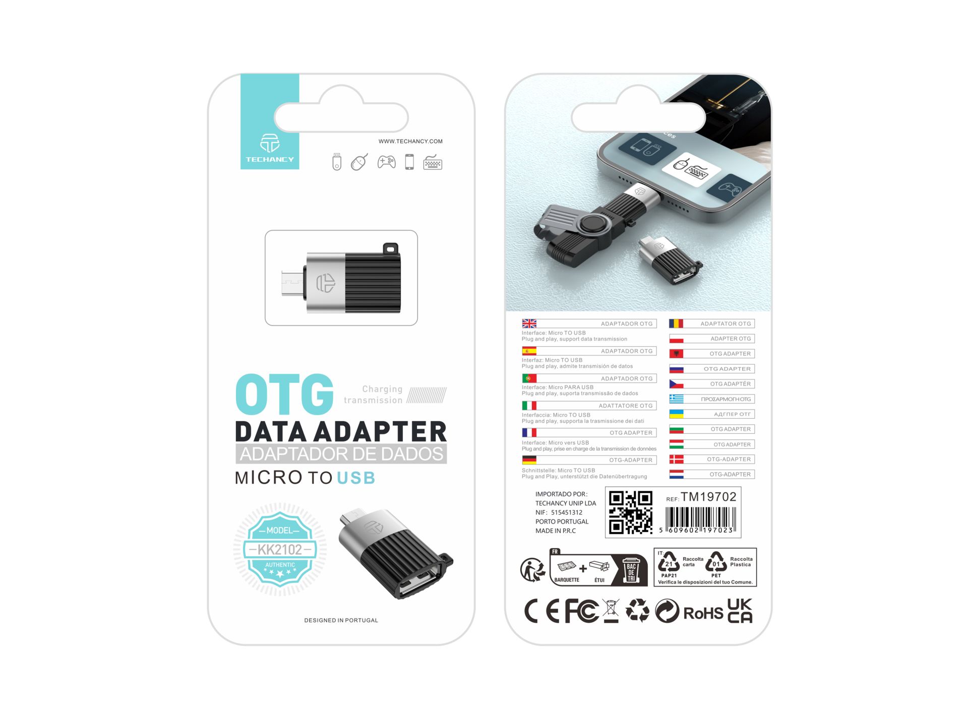 Techancy KK2102 Adaptador de Dados OTG Micro para USB, Suporta Transmissão de Dados, Compatível com Techancy KK2102 Adaptador de Dados OTG Micro para USB, Suporta Transmissão de Dados, Compatível com