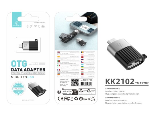 Techancy KK2102 Adaptador de Dados OTG Micro para USB, Suporta Transmissão de Dados, Compatível com Techancy KK2102 Adaptador de Dados OTG Micro para USB, Suporta Transmissão de Dados, Compatível com