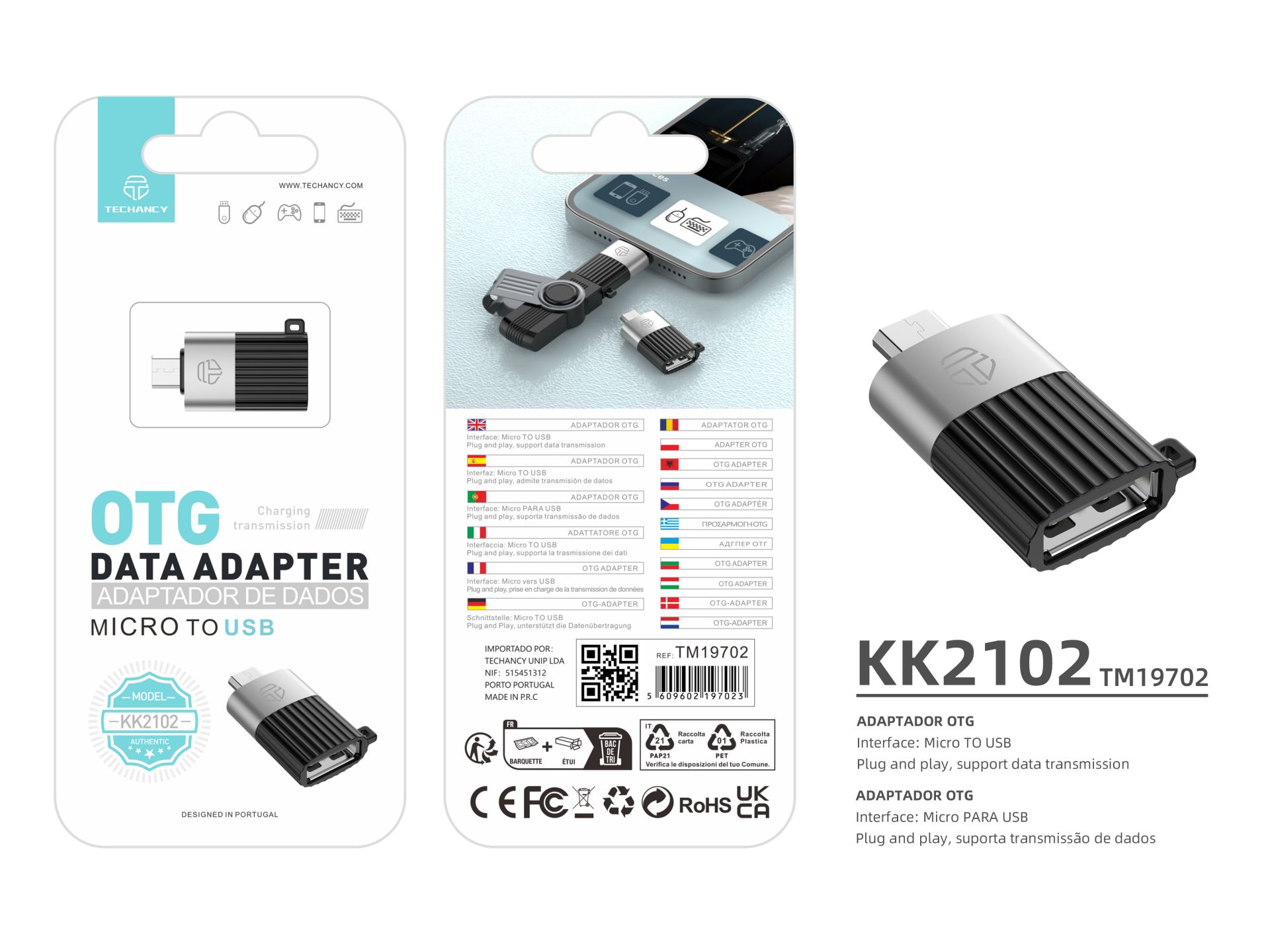 Techancy KK2102 Adaptador de Dados OTG Micro para USB, Suporta Transmissão de Dados, Compatível com Techancy KK2102 Adaptador de Dados OTG Micro para USB, Suporta Transmissão de Dados, Compatível com