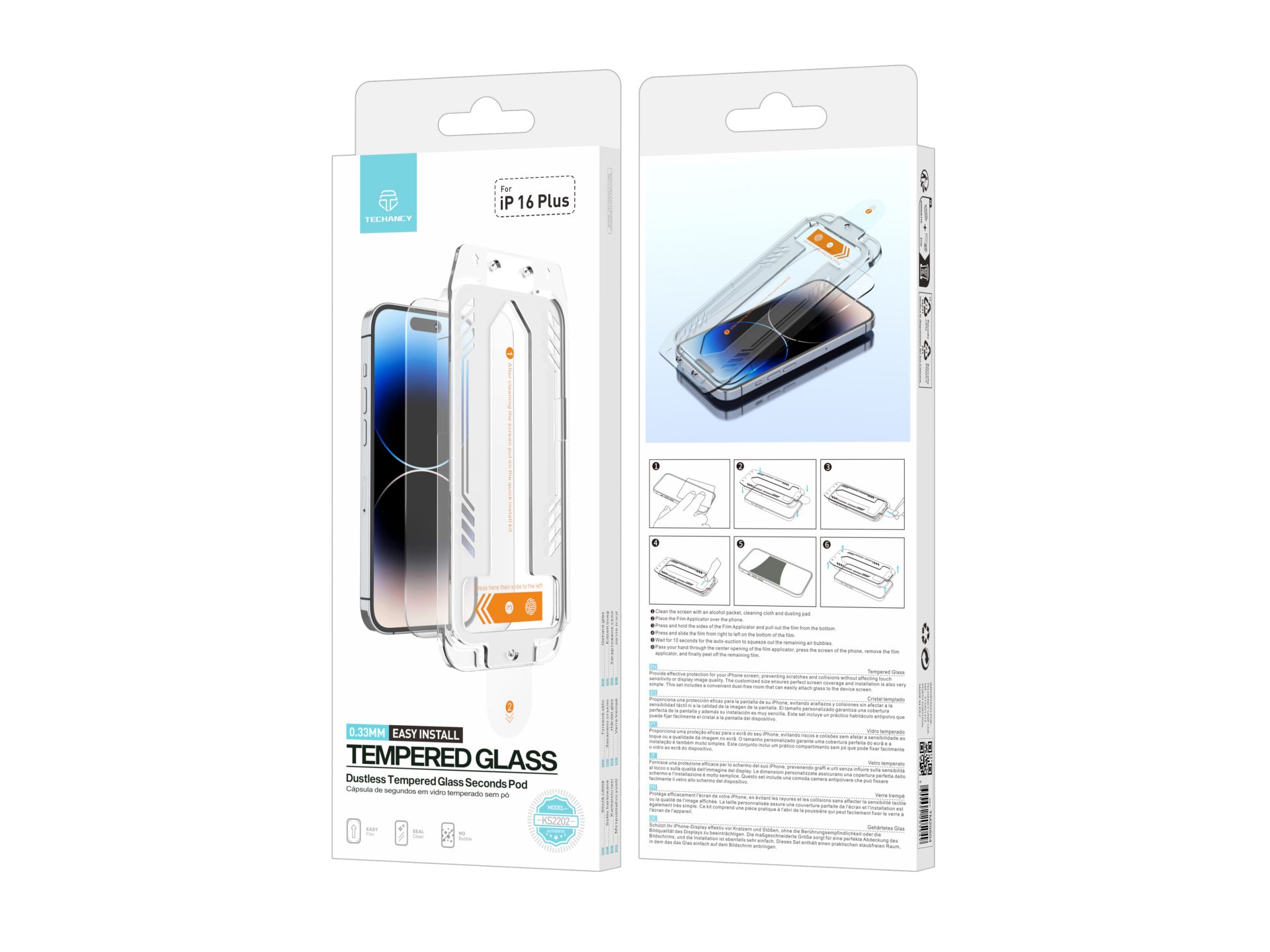 Techancy KS2202 Tempered Glass Screen Protector, 0.33mm, Compatible with iPhone 16 Plus, Quick Insta Techancy KS2202 Tempered Glass Screen Protector, 0.33mm, Compatible with iPhone 16 Plus, Quick Insta
