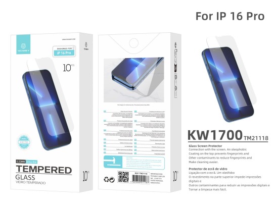 Techancy KW1700 Protecteur d'écran en verre trempé, 0.33mm, Compatible avec iPhone 16Pro, Anti-empre Techancy KW1700 Protecteur d'écran en verre trempé, 0.33mm, Compatible avec iPhone 16Pro, Anti-empre