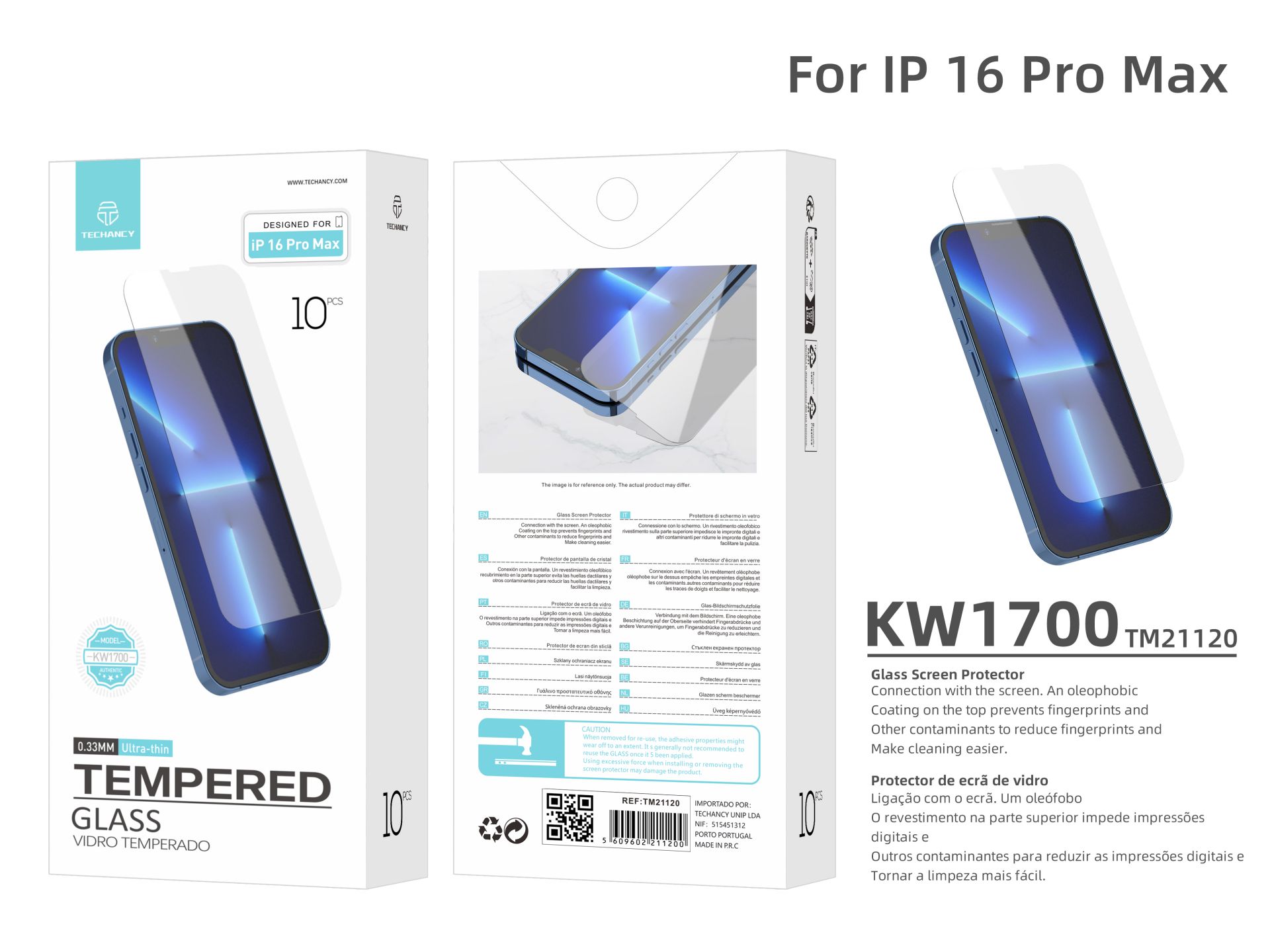 Techancy KW1700 Displayschutz aus gehärtetem Glas, 0,33 mm, kompatibel mit iPhone 16 Pro Max, Anti-F Techancy KW1700 Displayschutz aus gehärtetem Glas, 0,33 mm, kompatibel mit iPhone 16 Pro Max, Anti-F
