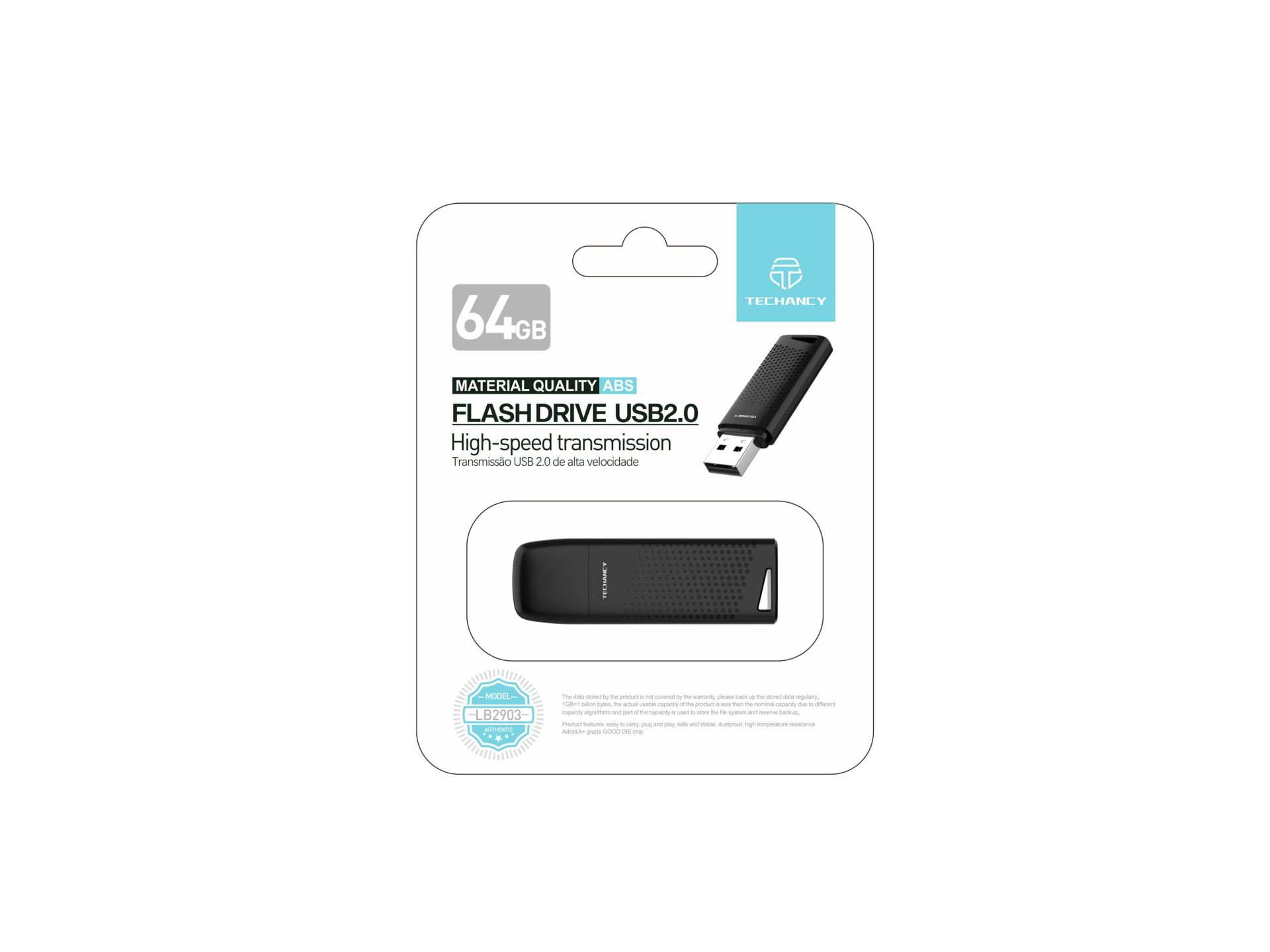 Techancy Usb 2.0 V8 64Gb Flash-Laufwerk Usb-Speicher Schwarz ,Typ-A, Abdeckung