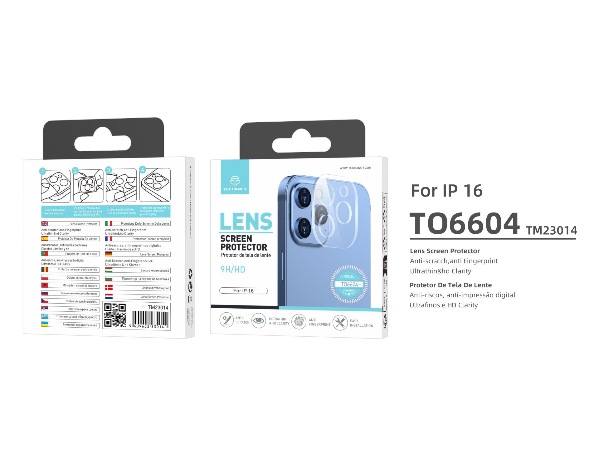 echancy T06604 Lente Protector de Pantalla, Compatible con iPhone 16, Dureza 9H, Ultra HD, Antirayad echancy T06604 Lente Protector de Pantalla, Compatible con iPhone 16, Dureza 9H, Ultra HD, Antirayad