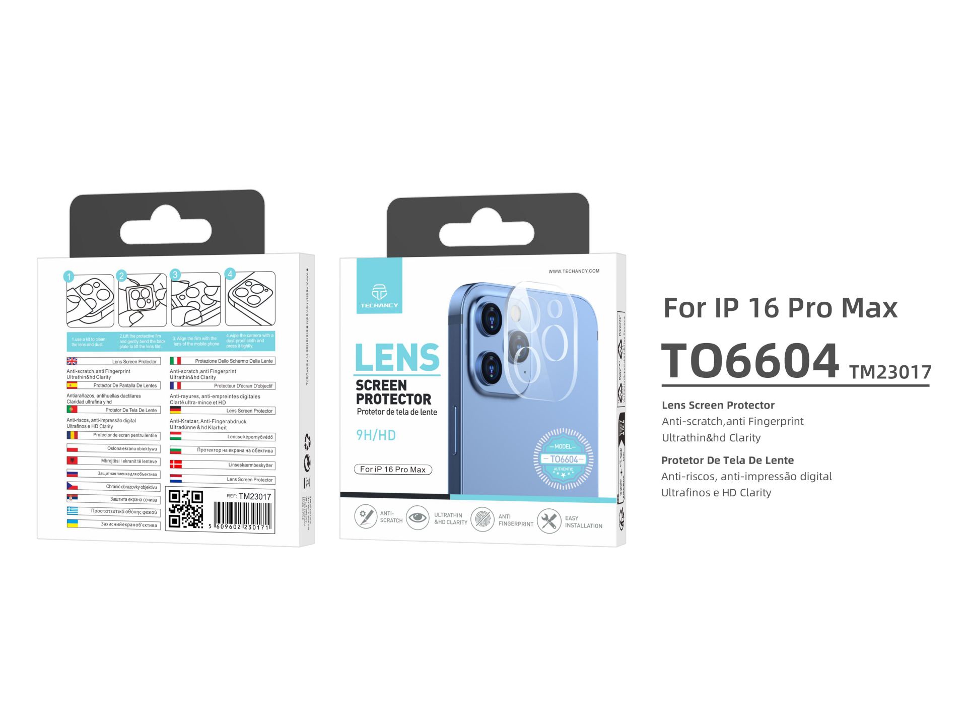 echancy T06604 Lente Protector de Pantalla, Compatible con iPhone 16 Pro Max, Dureza 9H, Ultra HD, A echancy T06604 Lente Protector de Pantalla, Compatible con iPhone 16 Pro Max, Dureza 9H, Ultra HD, A