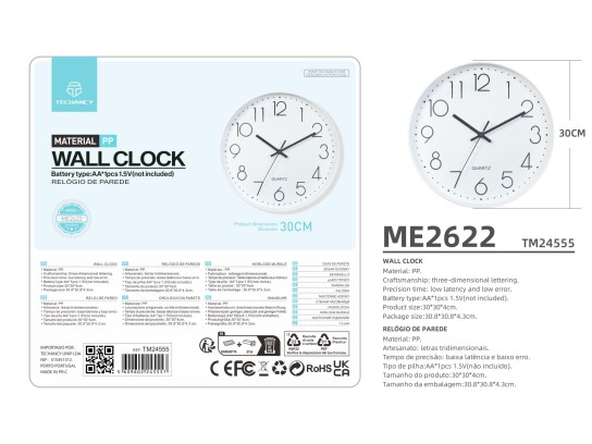 Techancy ME2622 Orologio da parete 30CM, scritte tridimensionali, design moderno, tecnologia di alta Techancy ME2622 Orologio da parete 30CM, scritte tridimensionali, design moderno, tecnologia di alta