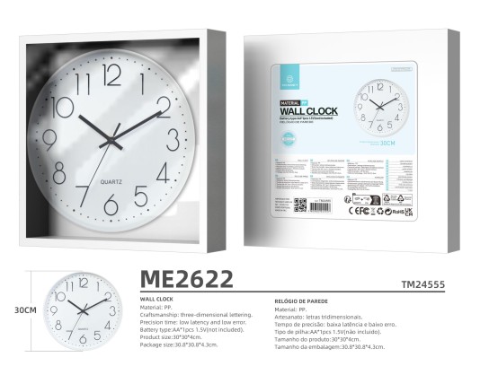 Techancy ME2622 Orologio da parete 30CM, scritte tridimensionali, design moderno, tecnologia di alta Techancy ME2622 Orologio da parete 30CM, scritte tridimensionali, design moderno, tecnologia di alta