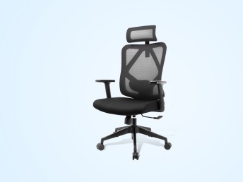 Sedia da ufficio Techancy MD4901. Schienale alto in rete elastica, seduta in tessuto. Cuscino in sch
