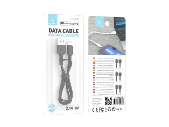 Techancy TB1738 Cable de Datos Negro 1M 2.4A Carga Rápida USB a Lightning Compatible con iPhone Mate Techancy TB1738 Cable de Datos Negro 1M 2.4A Carga Rápida USB a Lightning Compatible con iPhone Mate
