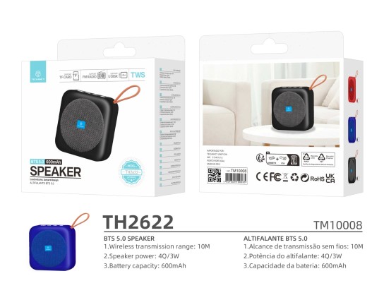 Techancy TH2622 Bluetooth Speaker Blue, Portable and Compact, 600mAh Battery, TF/FM/USB/TWS Card Hol