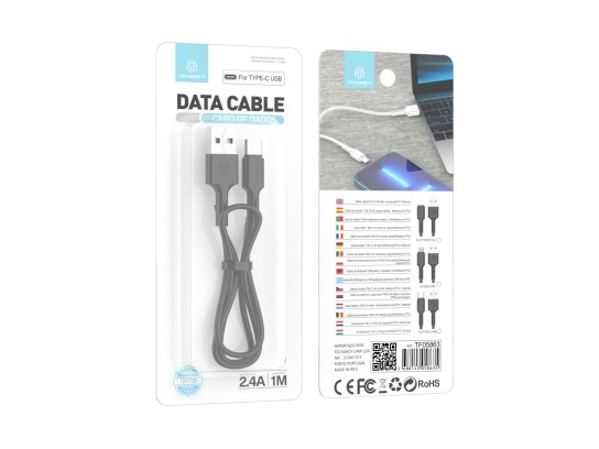 Techancy TB1738 USB-C Data Cable Black 1M/2.4A, Fast Charging, PVC Material Techancy TB1738 USB-C Data Cable Black 1M/2.4A, Fast Charging, PVC Material