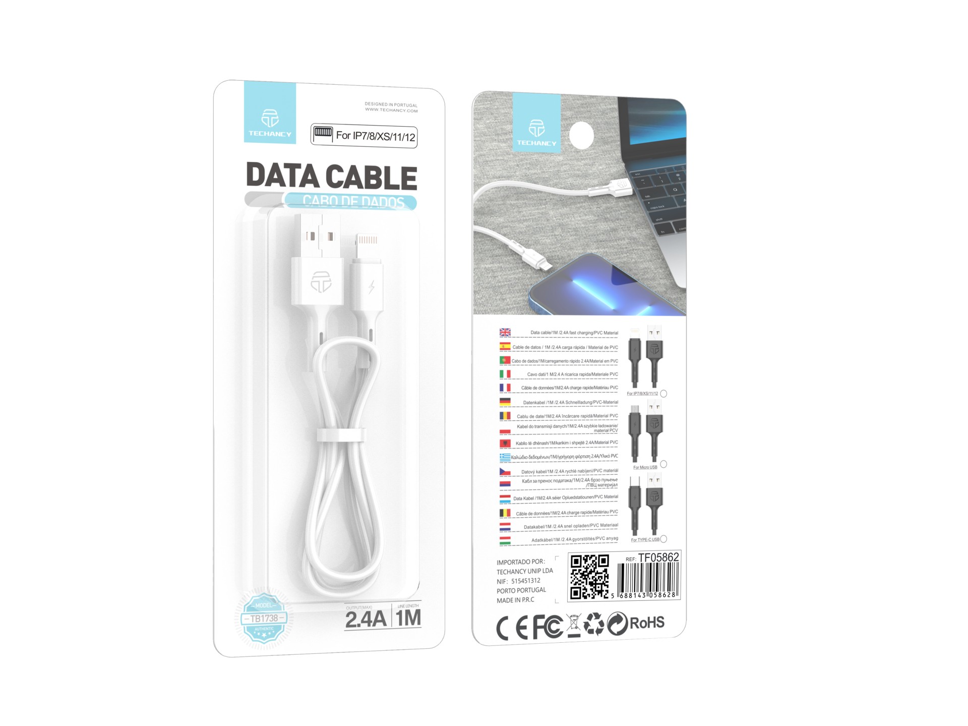 Techancy TB1738 Datenkabel Weiß 1 m 2,4 A Schnellladung USB zu Lightning Kompatibel mit iPhone PVC-M Techancy TB1738 Datenkabel Weiß 1 m 2,4 A Schnellladung USB zu Lightning Kompatibel mit iPhone PVC-M