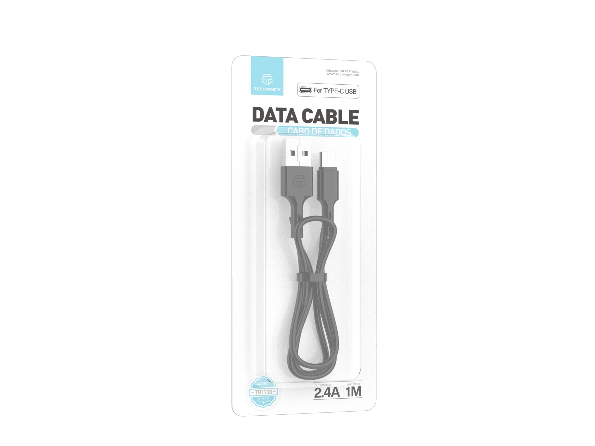 Techancy TB1738 USB-C Data Cable Black 1M/2.4A, Fast Charging, PVC Material Techancy TB1738 USB-C Data Cable Black 1M/2.4A, Fast Charging, PVC Material