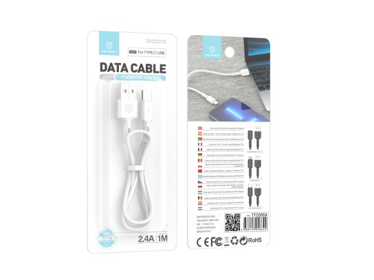 Techancy TB1738 USB-C Data Cable White 1M/2.4A, Fast Charging, PVC Material Techancy TB1738 USB-C Data Cable White 1M/2.4A, Fast Charging, PVC Material
