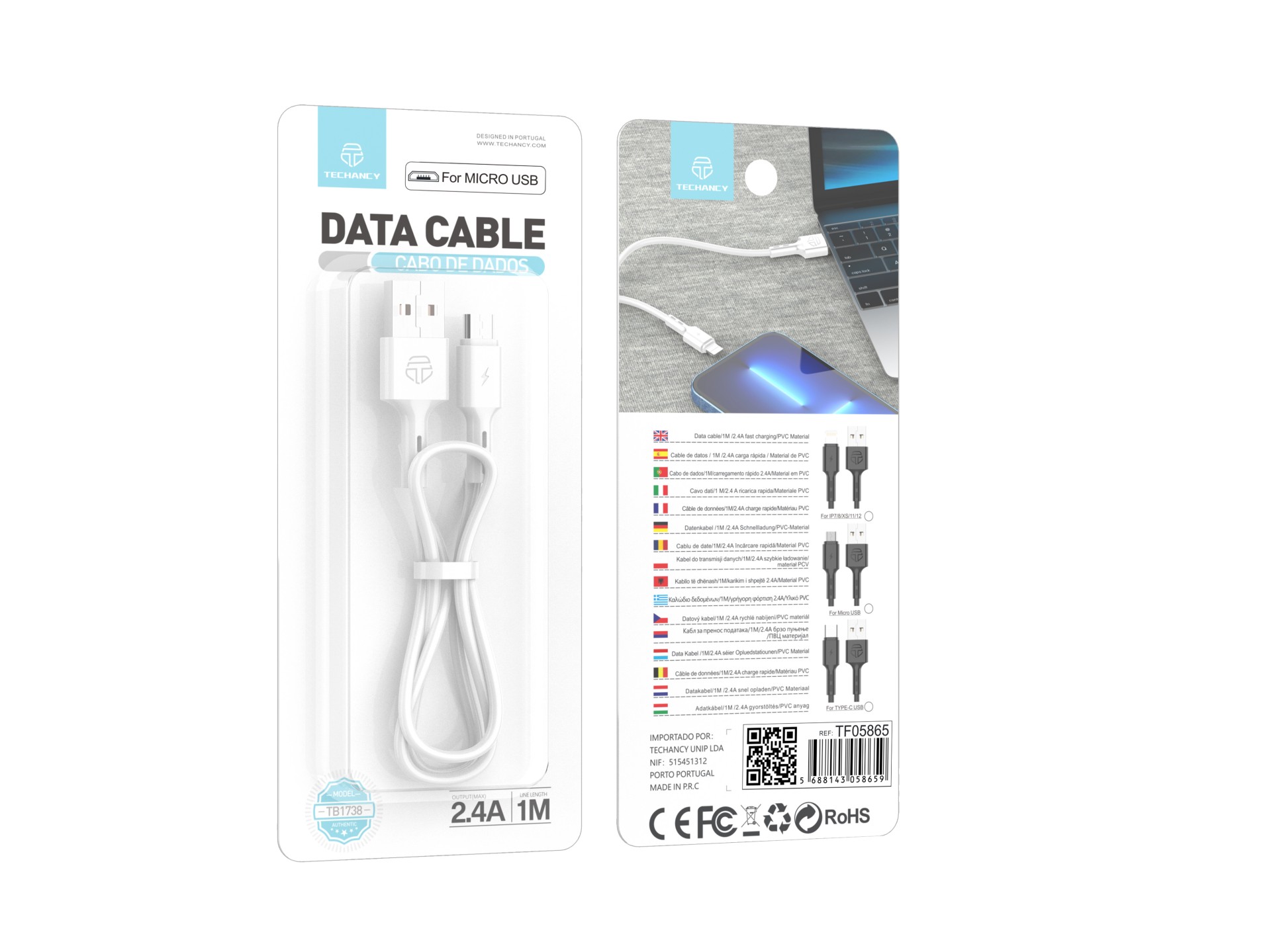 Techancy TB1738 Micro USB Data Cable 1M/2.4A, Fast Charging Cable, PVC Material Techancy TB1738 Micro USB Data Cable 1M/2.4A, Fast Charging Cable, PVC Material