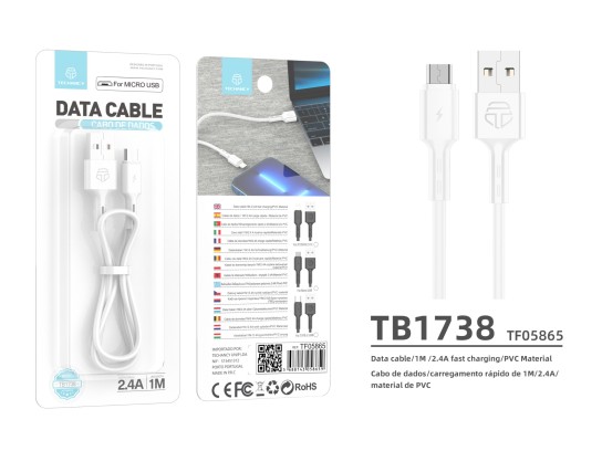 Techancy TB1738 Micro USB Data Cable 1M/2.4A, Fast Charging Cable, PVC Material Techancy TB1738 Micro USB Data Cable 1M/2.4A, Fast Charging Cable, PVC Material