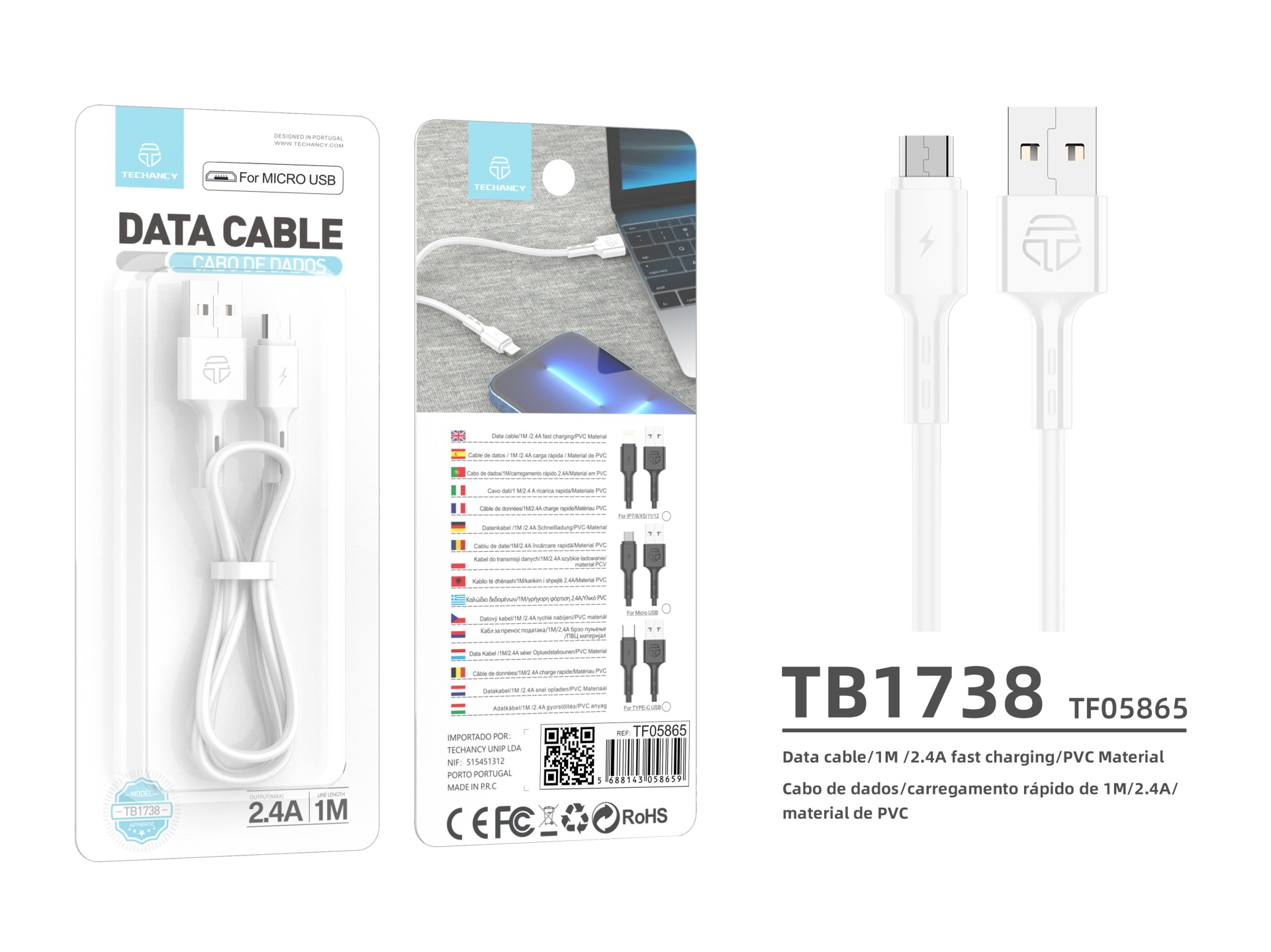Techancy TB1738 Micro USB Data Cable 1M/2.4A, Fast Charging Cable, PVC Material Techancy TB1738 Micro USB Data Cable 1M/2.4A, Fast Charging Cable, PVC Material