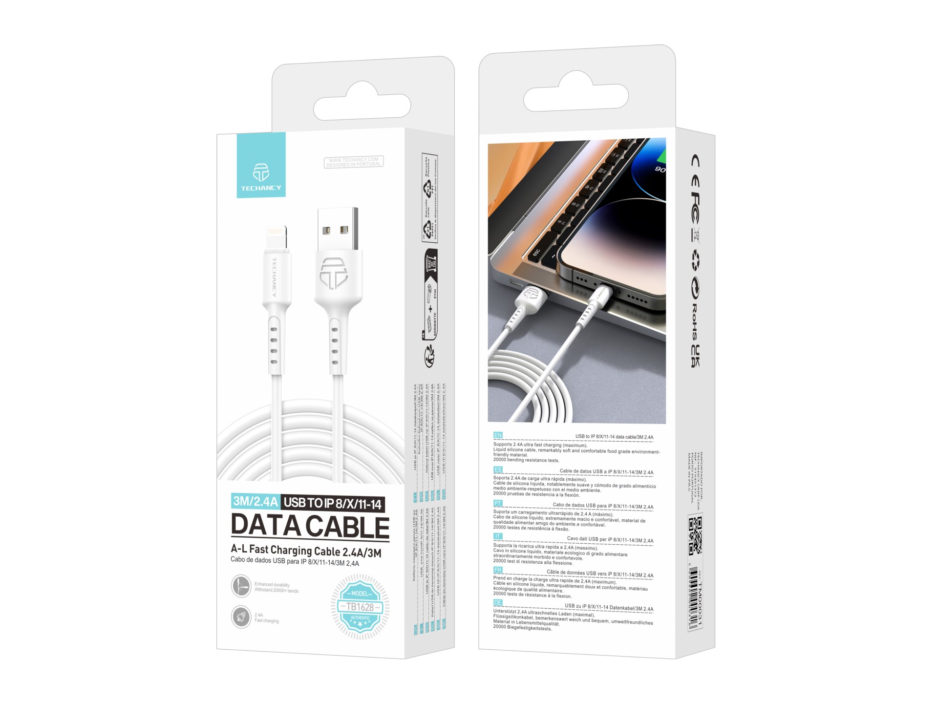 Techancy TB1628 Datenkabel Weiß, USB-zu-Lightning-Schnellladekabel, 3 m/2,4 A, kompatibel mit iPhone Techancy TB1628 Datenkabel Weiß, USB-zu-Lightning-Schnellladekabel, 3 m/2,4 A, kompatibel mit iPhone
