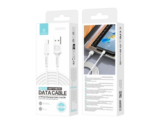 Techancy TB1629 Câble de données blanc, câble de charge rapide USB vers Micro, 3m/2.4A, compatible a Techancy TB1629 Câble de données blanc, câble de charge rapide USB vers Micro, 3m/2.4A, compatible a