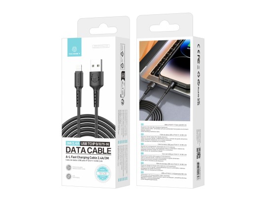 Techancy TB1628 Cable de datos Negro, USB a Lightning cable de carga rápida, 3m/2.4A, compatible con Techancy TB1628 Cable de datos Negro, USB a Lightning cable de carga rápida, 3m/2.4A, compatible con