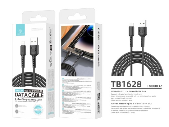 Techancy TB1628 Cable de datos Negro, USB a Lightning cable de carga rápida, 3m/2.4A, compatible con Techancy TB1628 Cable de datos Negro, USB a Lightning cable de carga rápida, 3m/2.4A, compatible con