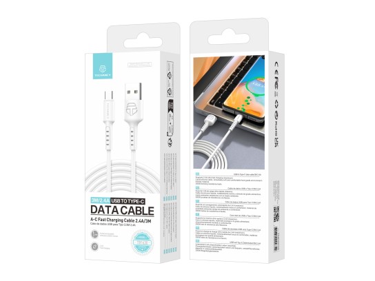 Techancy TB1630 Data Cable White, USB to TYPE C Fast Charging Cable, 3m/2.4A, Compatible with Androi Techancy TB1630 Data Cable White, USB to TYPE C Fast Charging Cable, 3m/2.4A, Compatible with Androi