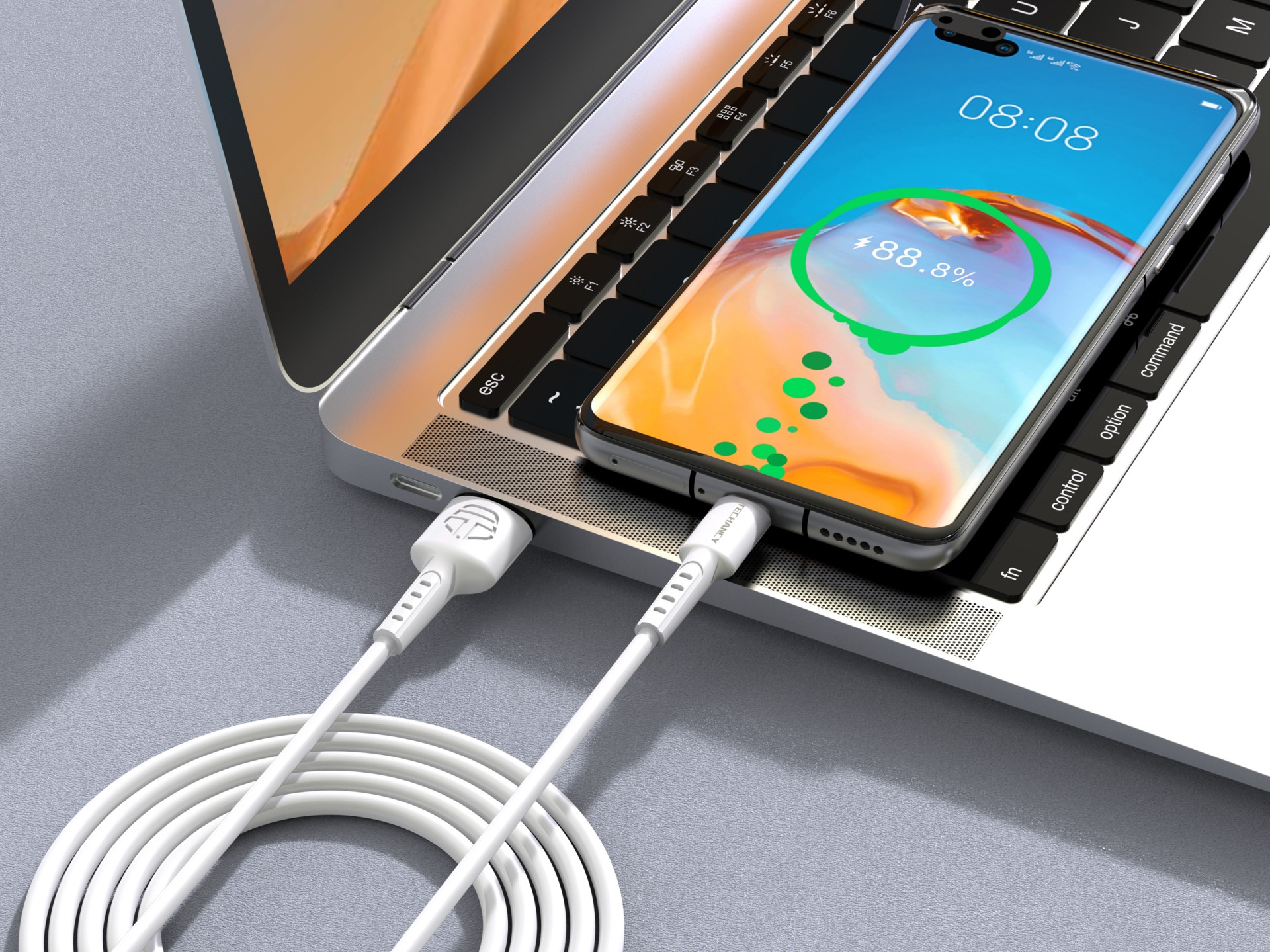 Techancy TB1630 Data Cable White, USB to TYPE C Fast Charging Cable, 3m/2.4A, Compatible with Androi Techancy TB1630 Data Cable White, USB to TYPE C Fast Charging Cable, 3m/2.4A, Compatible with Androi