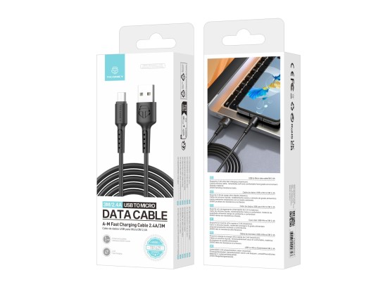 Techancy TB1629 Câble de données noir, câble de charge rapide USB vers micro, 3m/2,4A, compatible av Techancy TB1629 Câble de données noir, câble de charge rapide USB vers micro, 3m/2,4A, compatible av