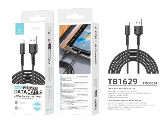 Techancy TB1629 Câble de données noir, câble de charge rapide USB vers micro, 3m/2,4A, compatible av Techancy TB1629 Câble de données noir, câble de charge rapide USB vers micro, 3m/2,4A, compatible av