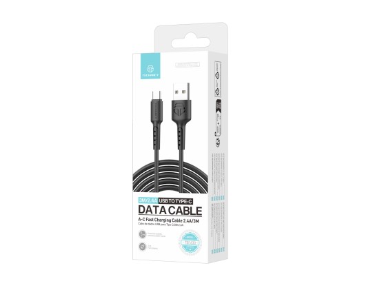 Techancy TB1630 Data Cable Black, USB to TYPE C Fast Charging Cable, 3m/2.4A, Compatible with Androi Techancy TB1630 Data Cable Black, USB to TYPE C Fast Charging Cable, 3m/2.4A, Compatible with Androi