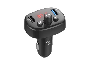 Techancy TE0864 Transmissor FM para Carro, Preto, 3.1A, 2 Portas USB, Reprodutor MP3 para Automovel,