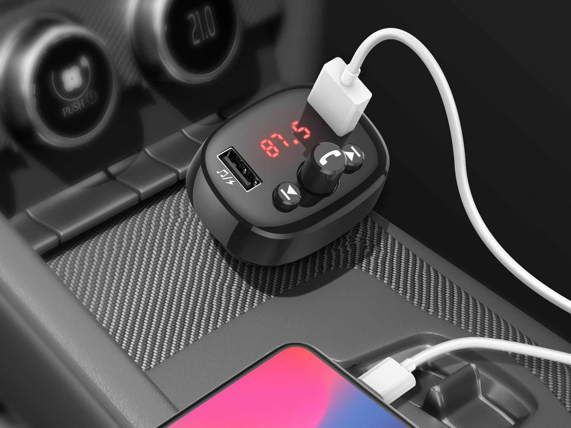 Techancy TE0864 Trasmettitore FM per auto, nero, 3.1A, 2 porte USB, lettore MP3 per auto, compatibil Techancy TE0864 Trasmettitore FM per auto, nero, 3.1A, 2 porte USB, lettore MP3 per auto, compatibil