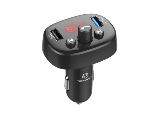 Techancy TE0864 Car FM Transmitter, Black, 3.1A, 2 USB Ports, Car MP3 Player, Compatible with 12V-24