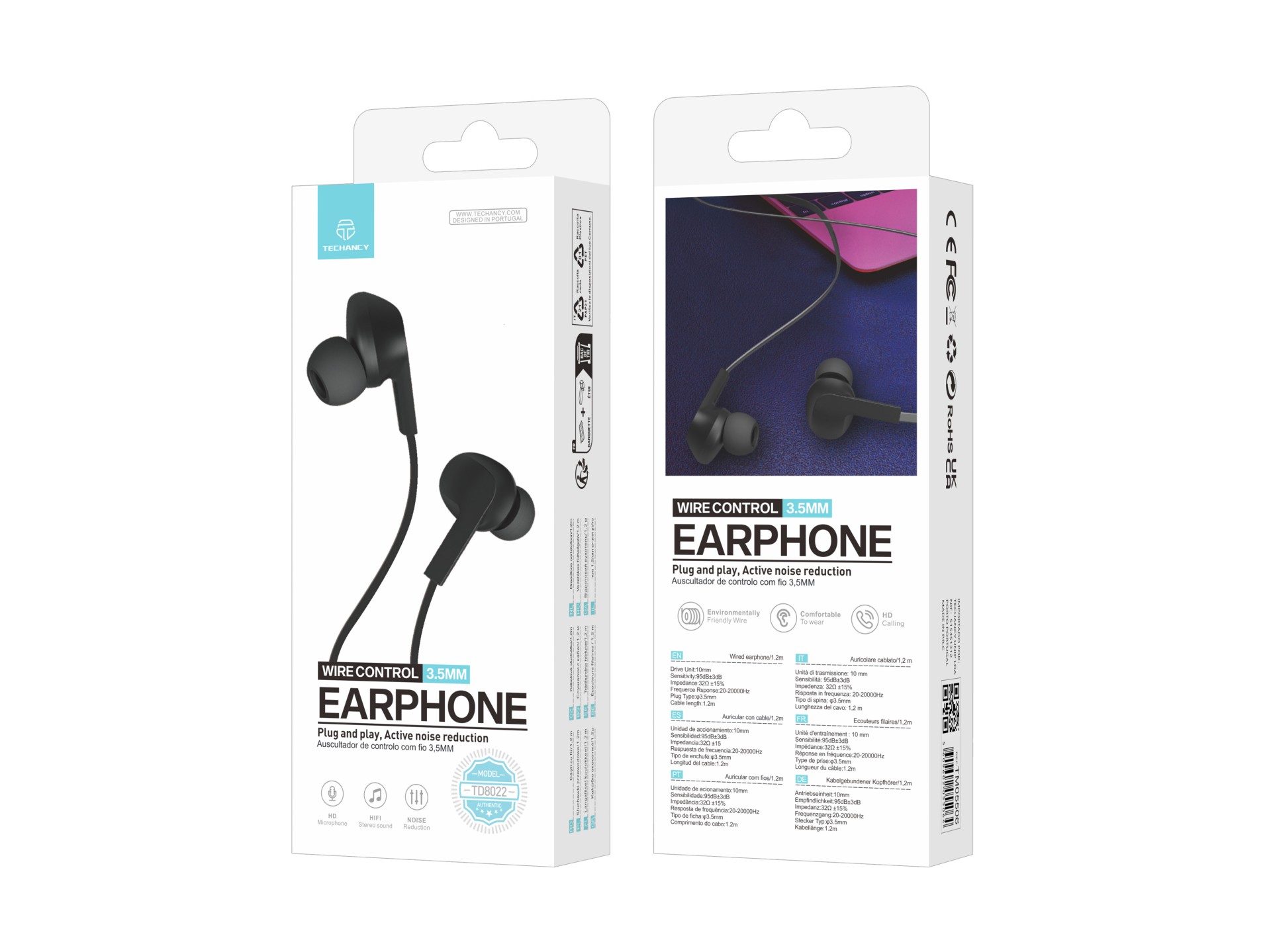 Techancy TD8022 Kopfhörer Schwarz, 3,5-mm-In-Ear-Kopfhörer mit Kabel, integriertes Mikrofon, Geräusc Techancy TD8022 Kopfhörer Schwarz, 3,5-mm-In-Ear-Kopfhörer mit Kabel, integriertes Mikrofon, Geräusc