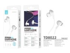 Techancy TD8022 Headset White, casque intra-auriculaire filaire 3,5 mm, microphone intgr, rductio