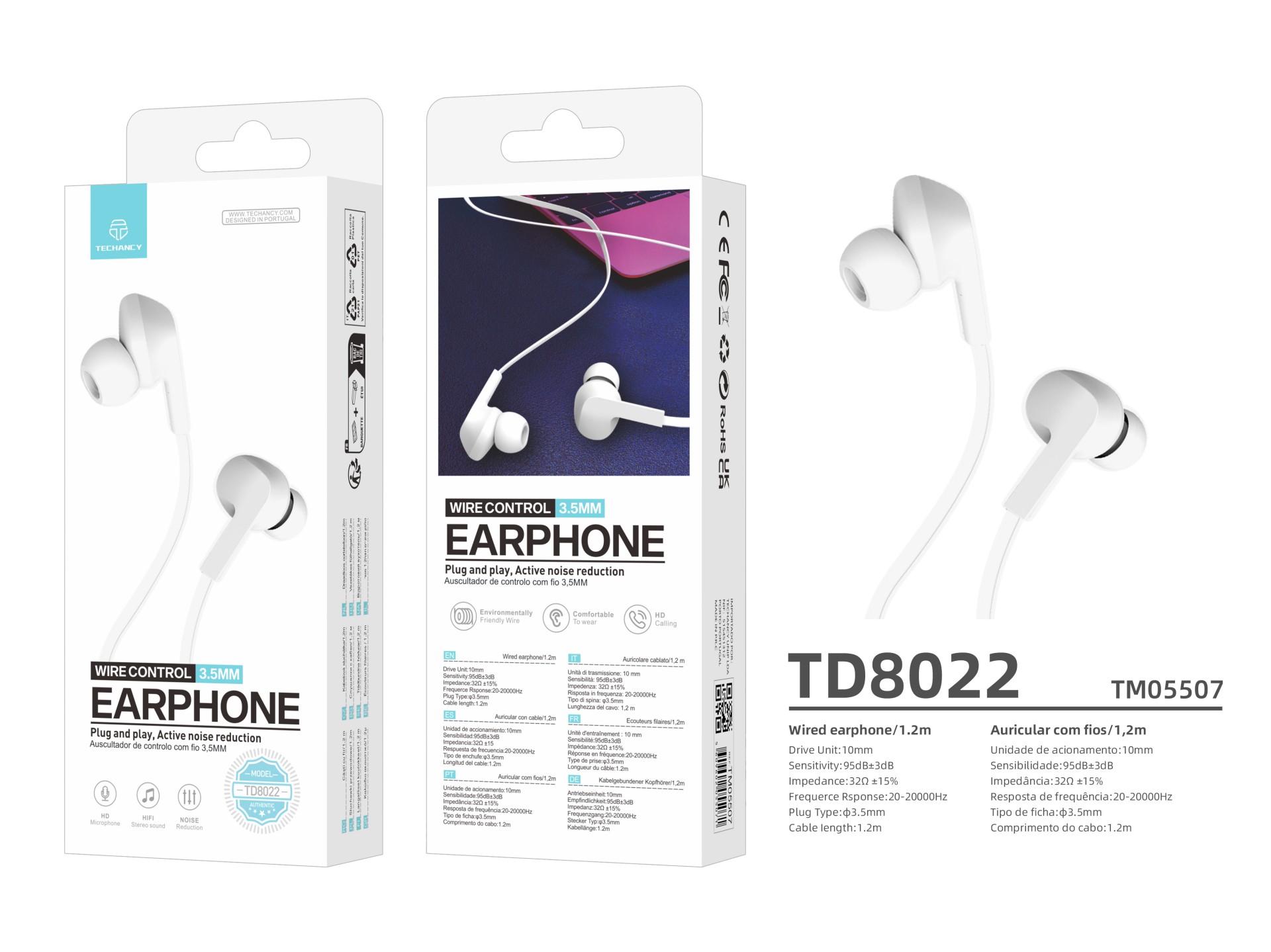 Techancy TD8022 Auricolare Bianco, cuffie intrauricolari cablate da 3,5 mm, microfono integrato, rid Techancy TD8022 Auricolare Bianco, cuffie intrauricolari cablate da 3,5 mm, microfono integrato, rid